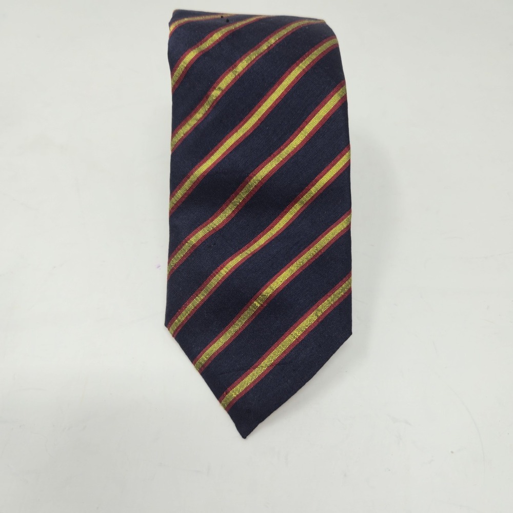 Shinawatra Chiang Mai Tie Hand Woven 100% Thai Silk Navy Blue Red Gold Striped